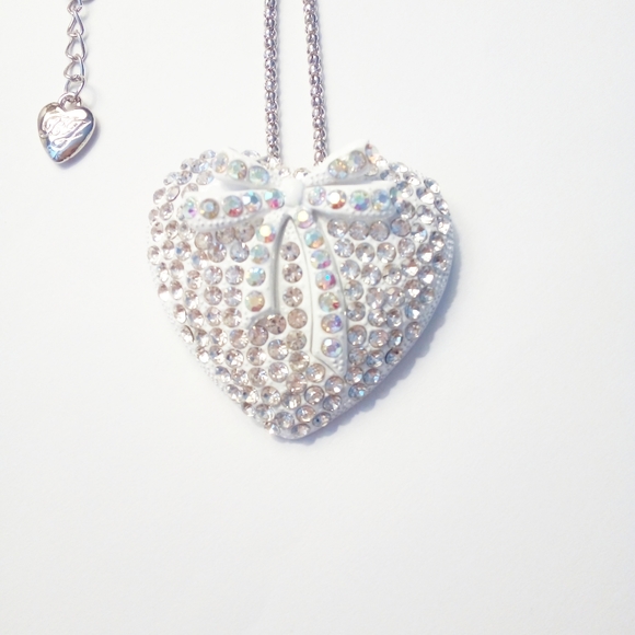 Betsey Johnson Jewelry - New White Silver Heart with Bow Necklace